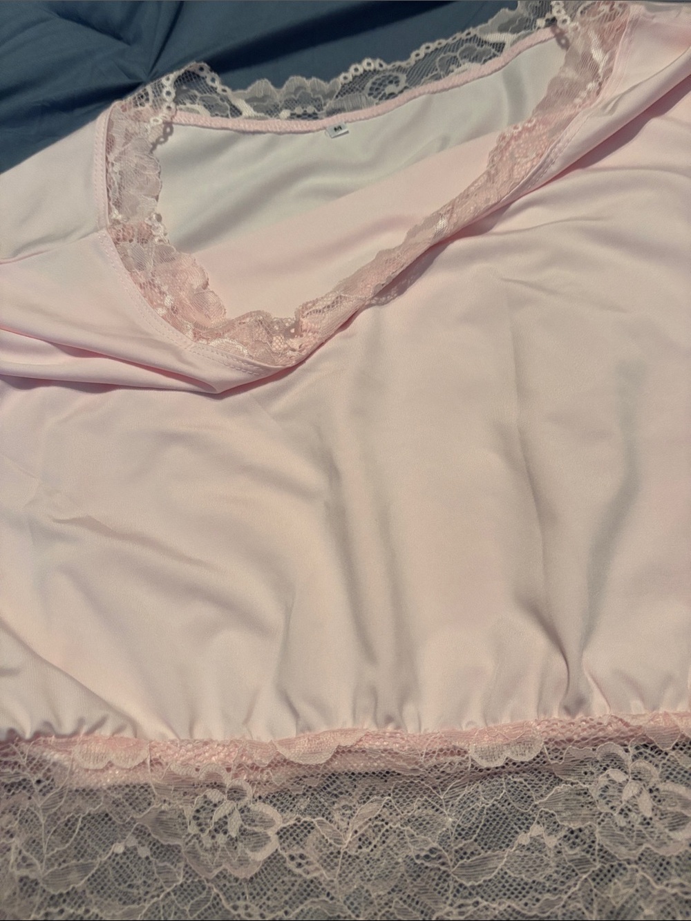 Soft Lace-Trim Chemise Top - Pale light pink top - Picture 3 of 4